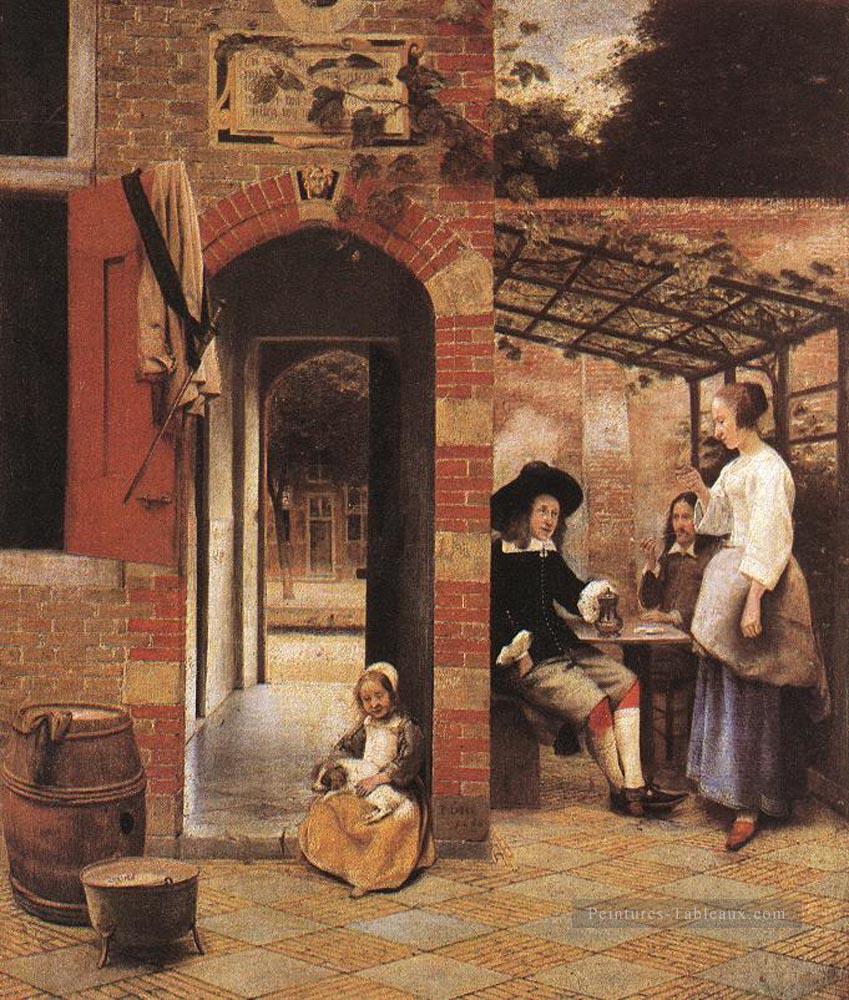 Buveurs dans le genre Bower Pieter de Hooch Peintures à l'huile